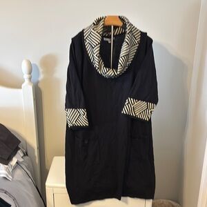 Black Sweater Dress with Gold Geometric Trim